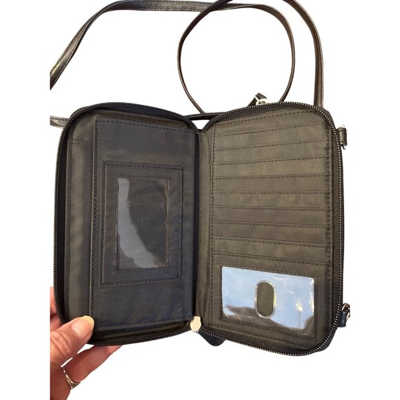 Longaberger Homestead Plaid Crossbody Wallet Purse Organizer Clutch Black Tan - Picture 6 of 10